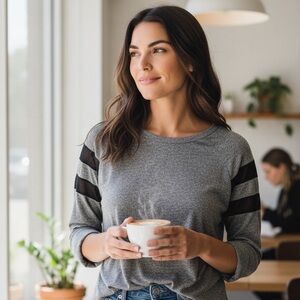 H&M // Top with Black Mesh Sleeve Accents